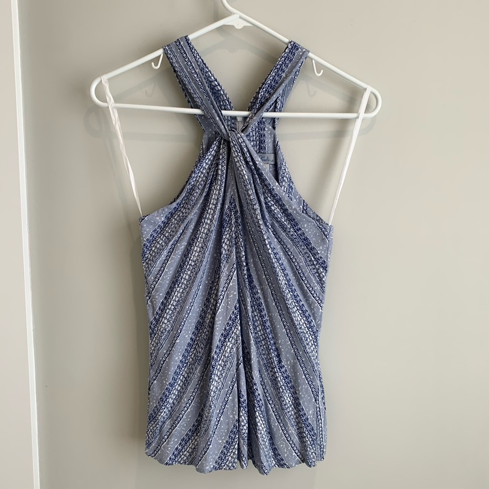 Blue and white twist neck tank size XS